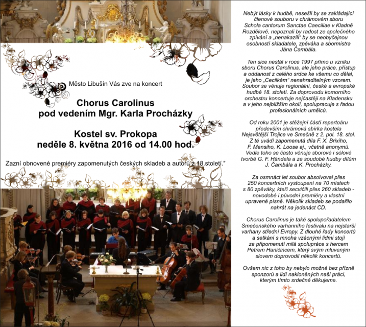 Koncert Chorus Carolinus, kostel sv. Prokopa, Libušín